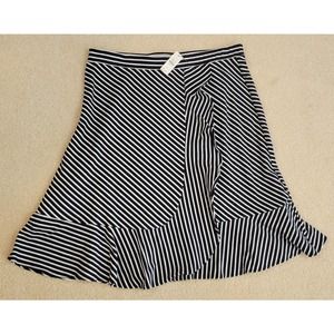 NWT Talbots Flared Navy White Striped Skirt with Ruffle Size Petite Large